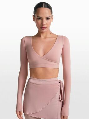 Nike x SKIMS Matte Wrap Long Sleeve Cropped Top in the Himalayan